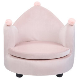 Beliani Kids Armchair Crown Vega Velvet Pastel Pink - thumbnail 5