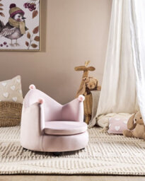 Beliani Kids Armchair Crown Vega Velvet Pastel Pink - thumbnail 2