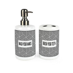 Purely Home Geometric Bathroom Set - Refillable Ceramic Soap Dispenser & Toothbrush Holder - thumbnail 1