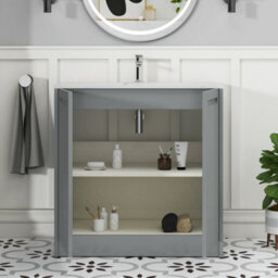 Royal Bathrooms Elmore 800mm Traditional Floor Standing 2 Door Bathroom Vanity Unit With Sintered Stone Basin - Matt Pebble Grey - thumbnail 5