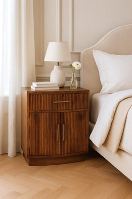 Artisan Furniture Solid Wood Curved Ribbed Bedside With Drawer And Shelves - image 1