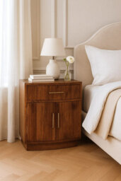 Artisan Furniture Solid Wood Curved Ribbed Bedside With Drawer And Shelves - thumbnail 1