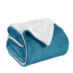 Ameha Sherpa Fleece Blanket Soft Thick Plush Warm & Reversible Throw Super King Teal Size 230X270Cm - thumbnail 4