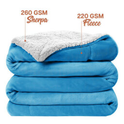 Ameha Sherpa Fleece Blanket Soft Thick Plush Warm & Reversible Throw Super King Teal Size 230X270Cm - thumbnail 1