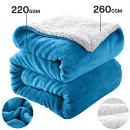 Ameha Sherpa Fleece Blanket Soft Thick Plush Warm & Reversible Throw Super King Teal Size 230X270Cm - thumbnail 2