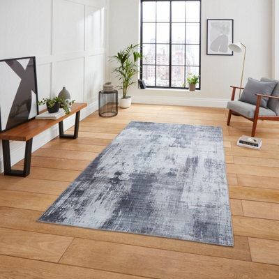 Grey Abstract Modern Rug Easy To Clean Living Room And Bedroom-120Cm X 170Cm - image 1