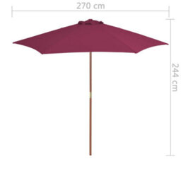 Walplus Garden Parasol With Wooden Pole 270 Cm Bordeaux Red - thumbnail 6