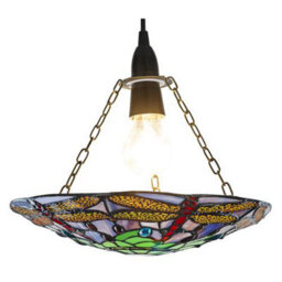 Happy Homewares Traditional Multi-Coloured Dragonfly Tiffany Glass Pendant Shade - thumbnail 2
