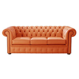 Chesterfield 3 Seater Shelly Firestone Orange Leather Sofa Bespoke In Classic Style - thumbnail 1