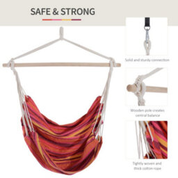 Outsunny Garden Hammock Chair Yard Hanging Rope Cotton Cloth W/ Ropes Red - thumbnail 4