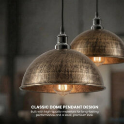 Ledsone Vintage Pendant Light - Brushed Copper Metal Ceiling Lamp, E27 Easy Fit - thumbnail 2