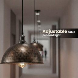 Ledsone Vintage Pendant Light - Brushed Copper Metal Ceiling Lamp, E27 Easy Fit - thumbnail 6