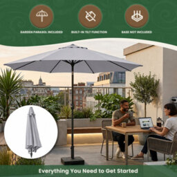 Garden Market Place 2.7M Wide Grey Garden Parasol Umbrella With Tilt And Crank, 180G Fade Resistant Polyester Canopy With Wind Vent - thumbnail 8