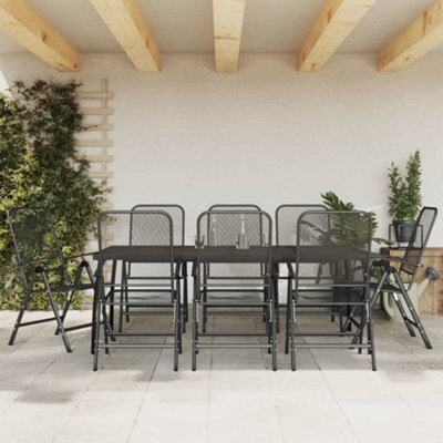 Walplus 9 Piece Garden Outdoor Dining Set Suitable For Backyard, Patio Anthracite Metal Mesh - image 1