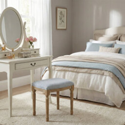Aspect Furniture French Style Belle Dressing Table Stool ,white Washed Wood,grey Cushion - thumbnail 2