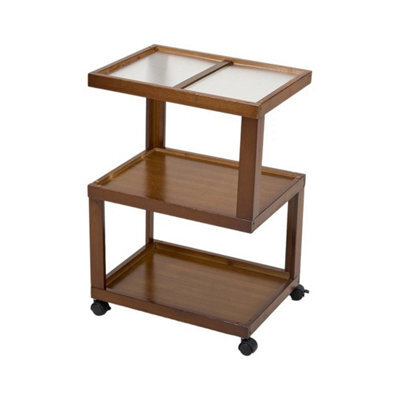 02 Acrylic Top+With Wheels 3-Tier Bamboo Vintage Display Rack Side Table For Home - image 1