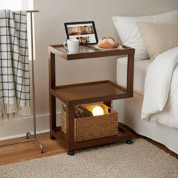 02 Acrylic Top+With Wheels 3-Tier Bamboo Vintage Display Rack Side Table For Home - thumbnail 5