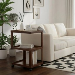 02 Acrylic Top+With Wheels 3-Tier Bamboo Vintage Display Rack Side Table For Home - thumbnail 3