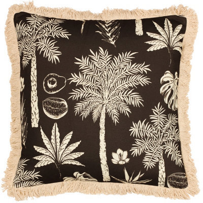 Paoletti Colonial Palm Tropical Printed Fringed Polyester Filled Cushion - image 1