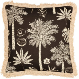 Paoletti Colonial Palm Tropical Printed Fringed Polyester Filled Cushion - thumbnail 1