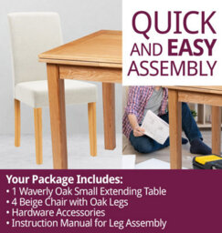 Hallowood Furniture Waverly Oak Small Extending Table With 4 Upholstered Beige Chair With Oak Legs - thumbnail 7