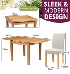 Hallowood Furniture Waverly Oak Small Extending Table With 4 Upholstered Beige Chair With Oak Legs - thumbnail 3