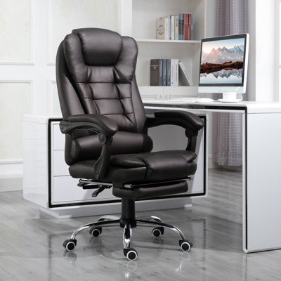 Homcom Pu Leather Executive Office Chair With Retractable Footrest, Brown - image 1