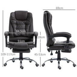 Homcom Pu Leather Executive Office Chair With Retractable Footrest, Brown - thumbnail 3