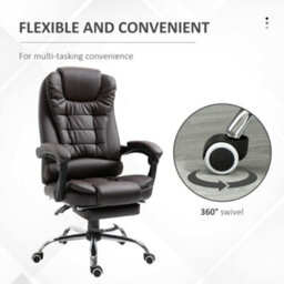 Homcom Pu Leather Executive Office Chair With Retractable Footrest, Brown - thumbnail 7
