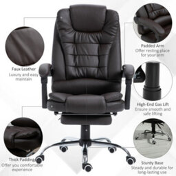 Homcom Pu Leather Executive Office Chair With Retractable Footrest, Brown - thumbnail 4