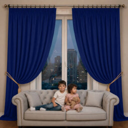 Oxford Homeware Plain Navy 230Gsm Blackout Curtain Thermal Insulated Pencil Pleat For Living Room Curtain Pair (W)228Cmx(L)228Cm - thumbnail 7