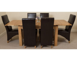 That's Furniture Richmond 140Cm - 220Cm Oak Extending Dining Table And 6 Chairs Dining Set With Lola Brown Leather Chairs - thumbnail 2