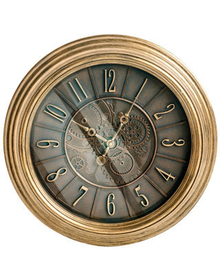 Wyld And Coco Luxehome Vintage Wall Clock 50 Cm - Exposed Gears, Painted Gold Synthetic Frame, Large Numerals - image 1