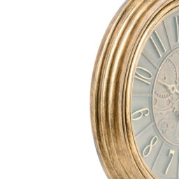 Wyld And Coco Luxehome Vintage Wall Clock 50 Cm - Exposed Gears, Painted Gold Synthetic Frame, Large Numerals - thumbnail 4