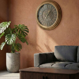 Wyld And Coco Luxehome Vintage Wall Clock 50 Cm - Exposed Gears, Painted Gold Synthetic Frame, Large Numerals - thumbnail 2