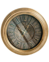 Wyld And Coco Luxehome Vintage Wall Clock 50 Cm - Exposed Gears, Painted Gold Synthetic Frame, Large Numerals - thumbnail 1