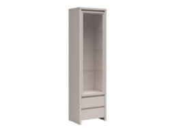 Arte Kaspian 56Cm Tall Cashmere Glass Display Cabinet - Slim Showcase With 2 Drawers