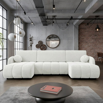 Zara Universal Corner Sofa Bed With Storage Loose Back Cushions Chipboard Frame Wooden Slats 318X160X88Cm White - image 1