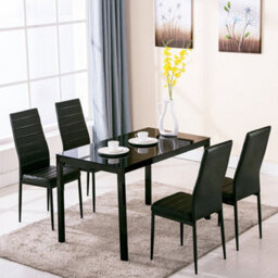 Living And Home Dining Table Set Of 5 Glass Rectangular Dining Table And 4 Faux Leather Dining Chairs Set For Kitchen