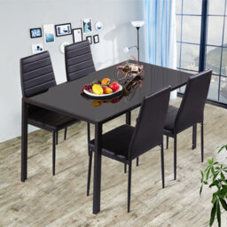 Living And Home Dining Table Set Of 5 Glass Rectangular Dining Table And 4 Faux Leather Dining Chairs Set For Kitchen - thumbnail 3