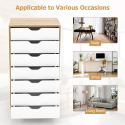 Gainoom 7-Drawer Natural Storage Cabinet Mobile File Organizer Wooden Vertical Filing Dresser Chest On Lockable Wheels - thumbnail 8