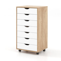 Gainoom 7-Drawer Natural Storage Cabinet Mobile File Organizer Wooden Vertical Filing Dresser Chest On Lockable Wheels
