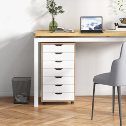 Gainoom 7-Drawer Natural Storage Cabinet Mobile File Organizer Wooden Vertical Filing Dresser Chest On Lockable Wheels - thumbnail 3