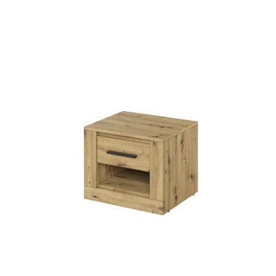 Arte Idea Contemporary Bedside Table 1 Drawer 1 Open Storage Compartment Oak Artisan Effect (H)410mm (W)500mm (D)420mm - image 1