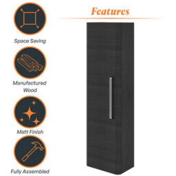 Plum&clay Emery Wall Hung Textured Black Tall Bathroom Cabinet With Nickel Bar Handle (H)120Cm (W)35Cm - thumbnail 6