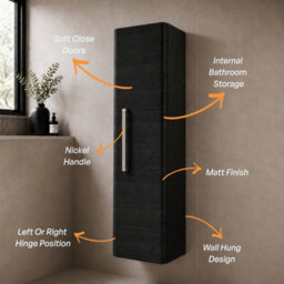 Plum&clay Emery Wall Hung Textured Black Tall Bathroom Cabinet With Nickel Bar Handle (H)120Cm (W)35Cm - thumbnail 4