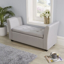 Home Source Verona Sleigh Style Window Bench Storage Seat Light Grey
