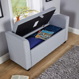 Home Source Verona Sleigh Style Window Bench Storage Seat Light Grey - thumbnail 2