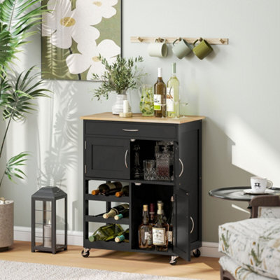 Homcom Kitchen Trolley, Rolling Island Storage Cart With Drawer, Black - image 1