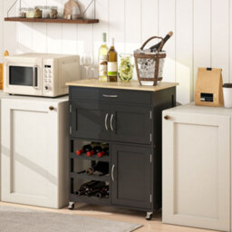 Homcom Kitchen Trolley, Rolling Island Storage Cart With Drawer, Black - thumbnail 7